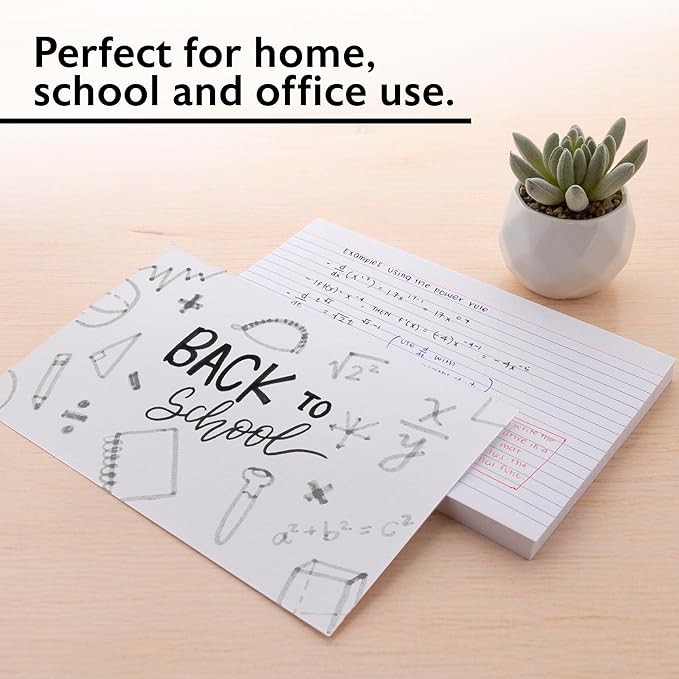 BAZIC Products Ruled Index Cards 5" X 8" 100 Count, White Color Flashcards, Ruled Lined Card for Learning Memory Reminder