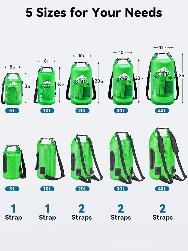 HEETA Dry Bag Waterproof Backpack with Phone Case 5L/10L/20L/30L/40L | Roll Top Lightweight Dry Storage Bag for Women Men, Travel Boating Kayaking Paddle Board Camping Beach Essentials Accessories