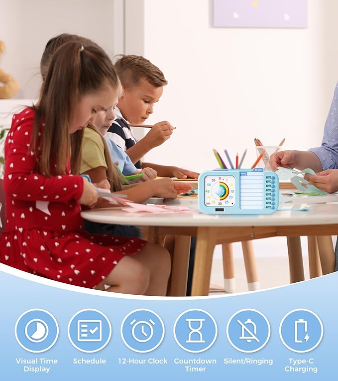 3-in-1 Visual ADHD Timer for Kids & Adults with Planning Board, Task Timer, Chore Chart & Visual Schedule Planner, Autism & ADHD Tools with Checklist for Homeschool Supplies, Home, School (Blue)