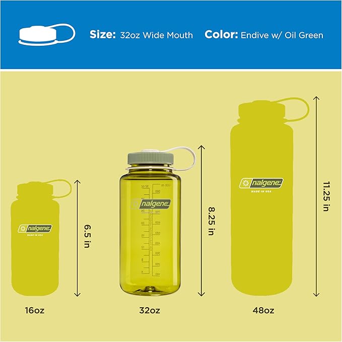 Nalgene 32 oz Wide Mouth Water Bottle | BPA-Free, Durable & Leak Proof, Lightweight Bottle for Hiking & Gym, Work & Travel