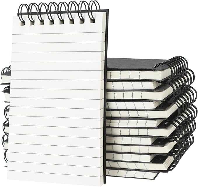 wavamawa 12 Pack Pocket Notebooks, 3x5 inch Small Notepads, Mini Spiral Notebook, Little Pocket Size, Lined College Ruled Paper, Memo Note Pads for Home, Office, School, Travel (Black)
