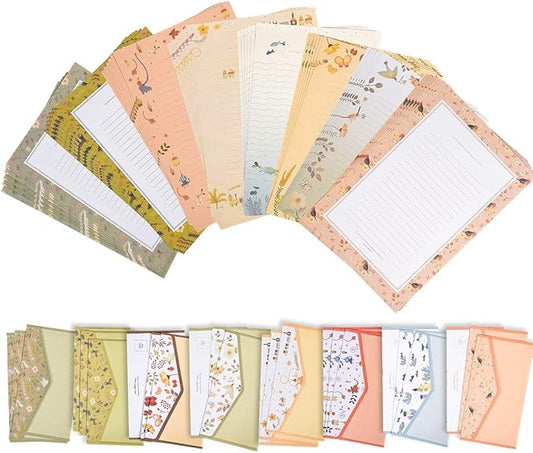 A5 Lined Stationary Paper and Envelopes Set,48 Sheets Cute Letter Writing Paper and 24 Sheets Envelopes,Cute Flower Writing Paper and Printer Paper,Floral Decorative Craft Paper.