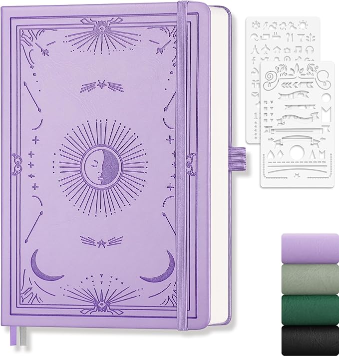 Dotted Journal for Women Men, 192 Pages A5 Notebook Journal, Hardcover Notebook with 100Gsm Thick Pages, Leather Note Book for Writing, Travel, Business, Office, Prayer 5.7 x 8.3, Light Purple