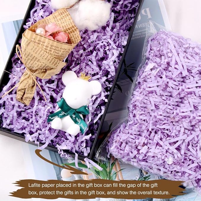 LYARCHTE Crinkle Paper Filler 5.2 oz, Crinkle Cut Paper Shred Filler Shredded TissueRaffia Grass Paper for Gift Basket Packing Bag Filler (Purple)