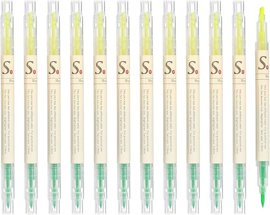 PATIKIL Dual Tip Highlighters, 12 Pack Double Sided Colored Highlighter 2 Colored No Bleeds Broad and Fine Tips Marker Pens Studying Supplies for Books Office Home, Green/Yellow
