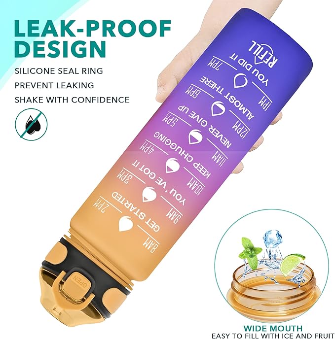 Enerbone 32 oz Water Bottle with Times to Drink and Straw, Motivational Drinking Water Bottles with Carrying Strap, Leakproof BPA & Toxic Free, Ensure You Drink Enough Water for Fitness Gym Outdoor
