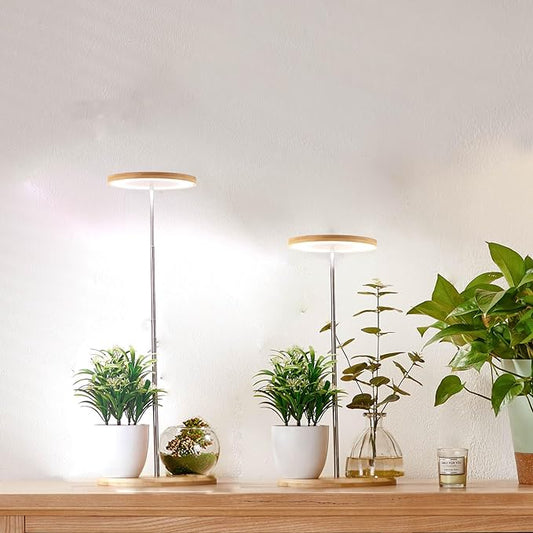 Plant Grow Light for Indoor Plant,Bamboo Mini LED Grow Light Garden,Height Adjustable,Automatic Timer with 8/12/16 Hours，2 Pack