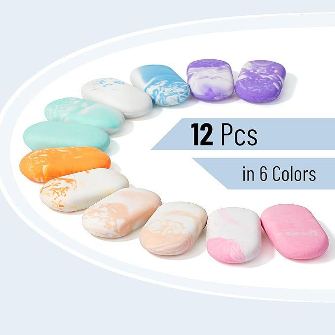 Mr. Pen- Marble Pencil Erasers, 12 Pack, 1" x 2", Soft Rubber Marble Pencil Erasers for School, Office, Art Sketching, Homework, Exams, Clean Smudge-Free Correction