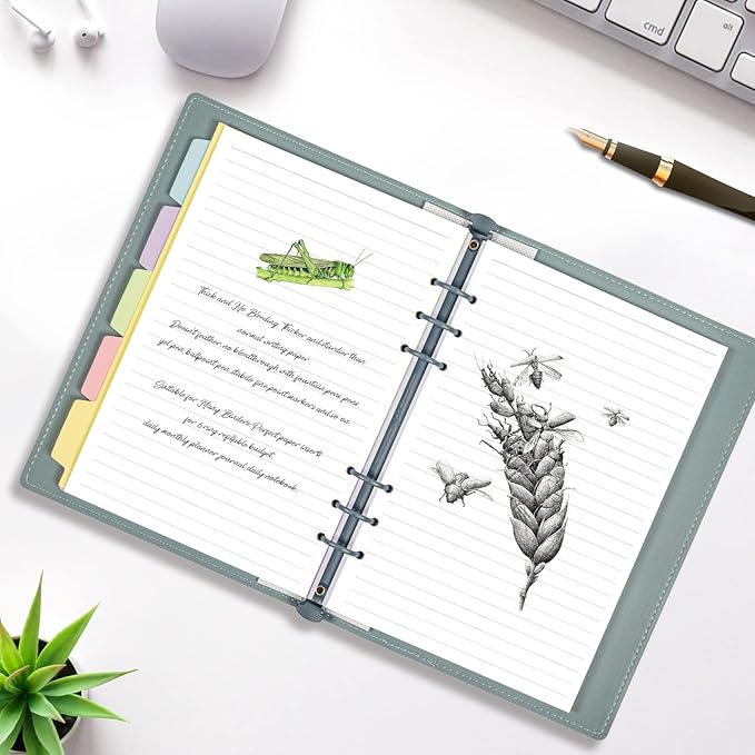 Planner Inserts for A6 Binder - Budget Planner Journals Notebook, 6 Ring Loose Leaf Lined Paper with Binder Dividers, 240 Pages (White Paper)