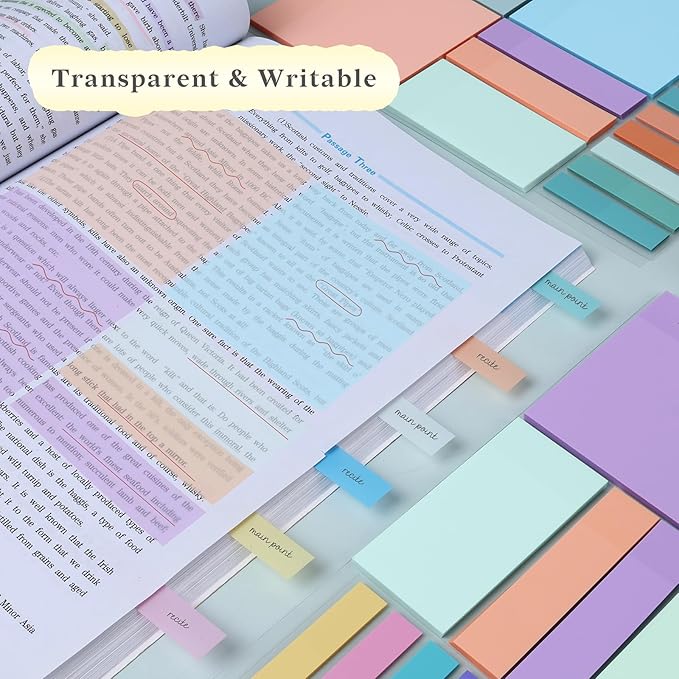 Temiary 500 Sheets Transparent Vintage Sticky Notes 3 x 3 inch, Clear Sticky Note Waterproof See Through Memo Pad, Translucent Writable Index Book Tabs for Annotating Supplies Office & School