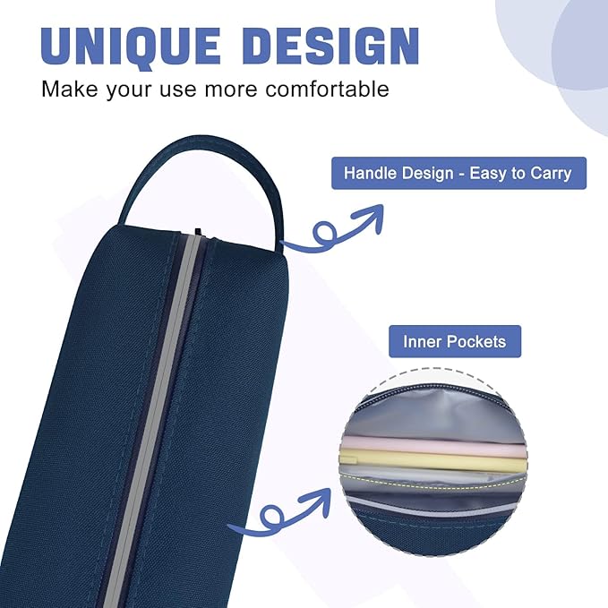 Fmeida Pencil Case Pouch - Water Resistant Pencil Pouch Portable Pencil Bag Simple Office Stationery Pouch with Handle - Navy Blue