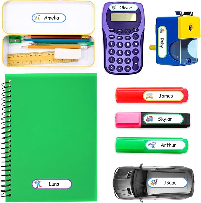 Waterproof Name Labels for Kids School Supplies - Daycare Name Stickers for Baby Bottle Water Bottles,136 PCS Self Adhesive Name Tag Stickers for Boys Personalized,Dishwasher Safe.