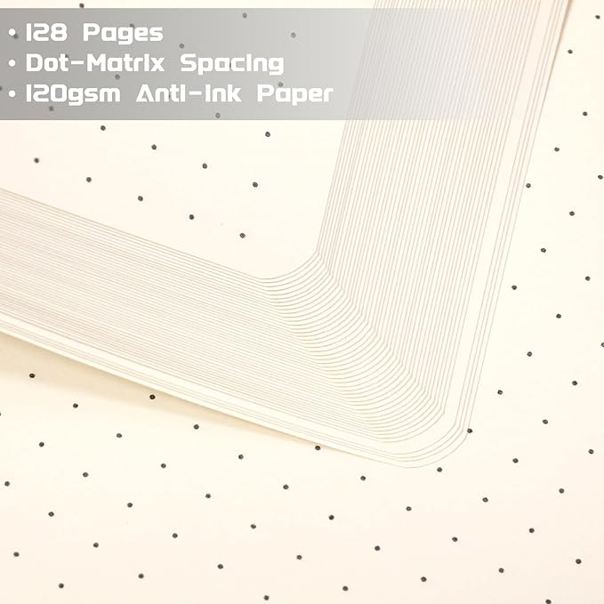 Dotted Journal/Notebook - Dot Grid Hard Cover Notebook, Premium Thick Paper with Fine Inner Pocket, Black Smooth Faux Leather, Pen Loop, 5.3'' x 8.26'' - Light Gray