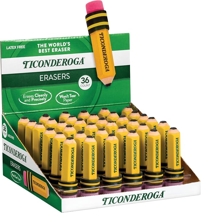 TICONDEROGA Erasers, Pencil Shaped, Yellow (38936) (Pack of 432)