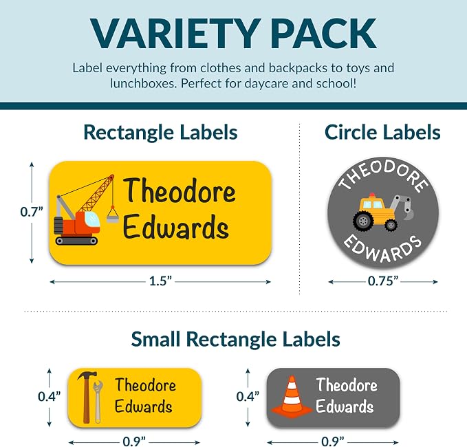 Personalized Waterproof Name Labels for Kids | Optional Packs 50, 150, 230 Labels | Custom Name Stickers for Kids' Clothing Tag, Water Bottle, Customize Kid Name Label for Daycare Construction