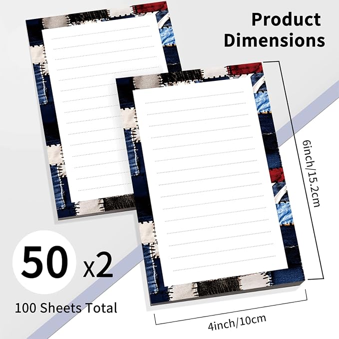 2 Pack Lined Sticky Notes 4x6 in, Cute Self-Stick Notepads with Lines, Large Memo Pads Strong Adhesive for Office, Home Retro Cowhide Plaid
