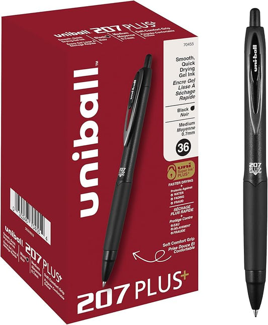 uniball™ 207 Plus+ Retractable Gel Pens, Medium Point (0.7mm), Black Ink, 36 Pack