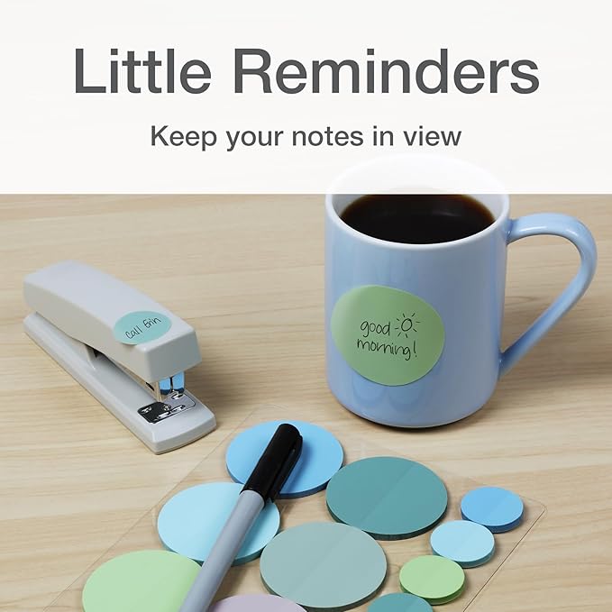 Redi-Tag Transparent Sticky Notes, 12 Pads Per Pack, Circle Sticky Notes, Small Sticky Tabs for Organizing, 6 Pads of 1 inch Notes & 6 Pads of 2 inch Notes, 12 Calming Colors (1016720)