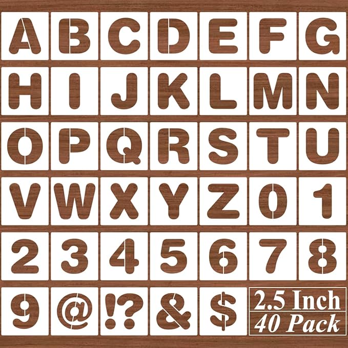 2.5 Inch Alphabet Letter Stencils - 40 Pack Letter Number Stencil Templates with Signs for Painting on Wood, Reusable Calligraphy Letters Stencils for Chalkboard Fabric Wood Signs