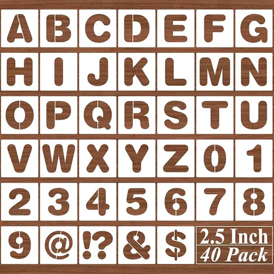 2.5 Inch Alphabet Letter Stencils - 40 Pack Letter Number Stencil Templates with Signs for Painting on Wood, Reusable Calligraphy Letters Stencils for Chalkboard Fabric Wood Signs