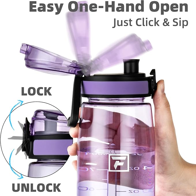 Fanhaw 32 oz Clear Plastic Water Bottle, BPA Free Leakproof Tritan Sports Water Bottle with Chug Lid, Wide Mouth Reusable Bottle for Gym, Travel, School & Office (Amethyst)