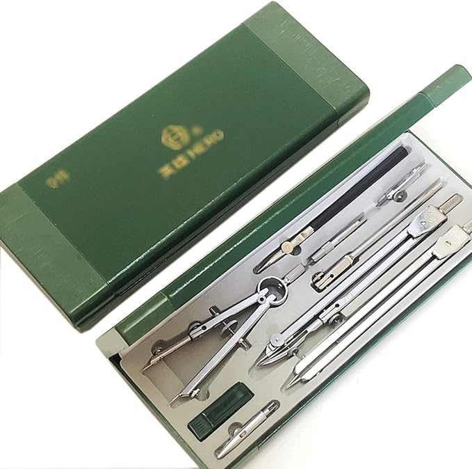 AMONG Drafting Kits Drawing Compass Tool Set, Set of 9 Student Supplies for Woodworking, Engineering Drawing Tools Math Set Geometry Tool Set