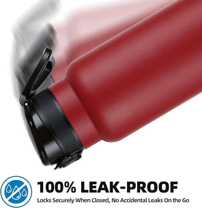 Fanhaw 40 Oz Insulated Stainless Steel Water Bottle with Chug Lid – Wide Mouth, Leak-Proof, BPA-Free – Ideal for Kids, Adults, Sports, Gym, and Outdoor Use (Red)