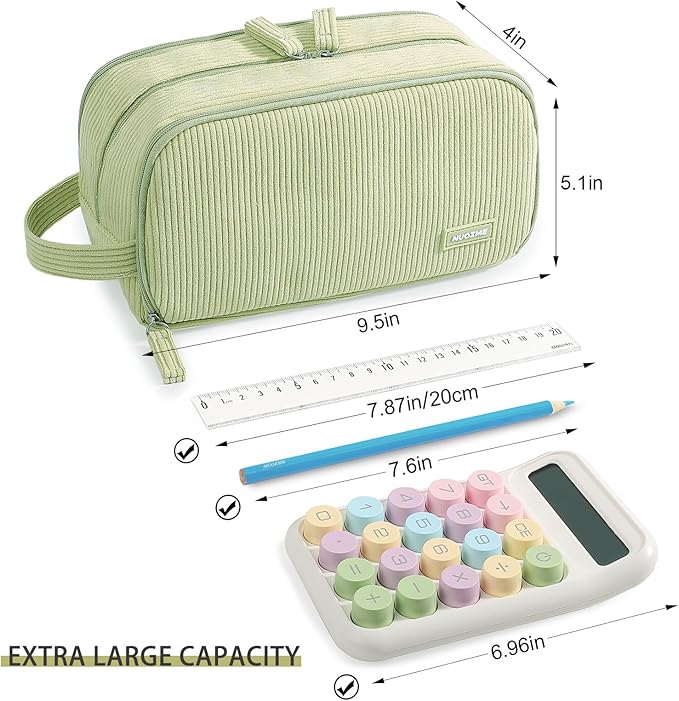 3 Compartment Pencil Case, Extra Large Capacity School Supplies Pencil bag with Easy Handle, Soft Corduroy Pencil Pouch, Aesthetic Supply Pen Case Bag Organizer For Teen Girls College (Blue)