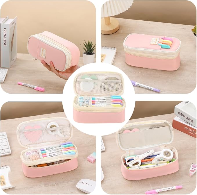 Large Pencil Bag for Girls Teens Kids School Pencil Case Organizer Pink | Zipper Pencil Pouch Big Cute Stationery Aesthetic Pencil Box for School Office, Wear-resistant Fabric, Large Capacity Design