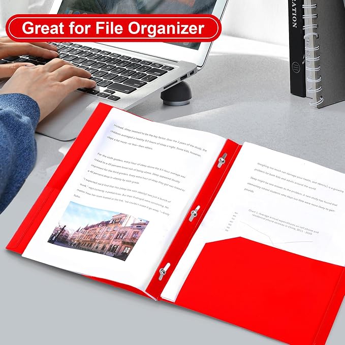 SUIN Plastic Project-Folder with 2 Pockets and 3-Prong Fasteners, for US Letter Size, Bulk Pack Color File-Folder for US Letter Size Papers, Ideal for School & Office, (Red)