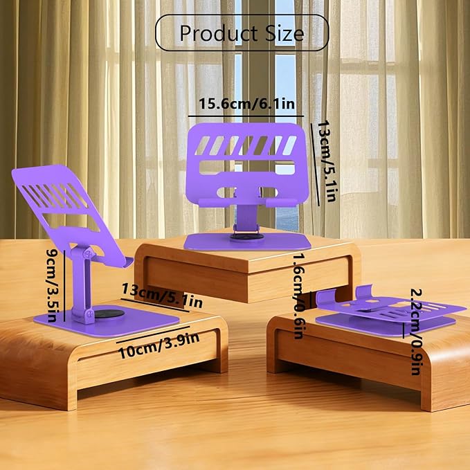 360° Rotation Tablet Stand, Ultra Stability Base Fully Folded Easy to Store and Carry Adjustable iPad Stand Compatible with 4-13" Tablet E-Reader iPad Pro/Air/Mini and More (Purple)