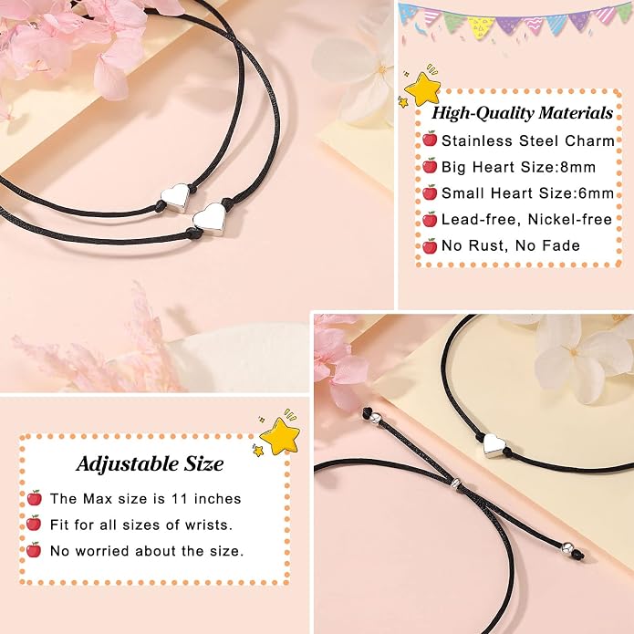 UNGENT THEM Big & Small Heart Bracelets Back to School Gifts for Girls