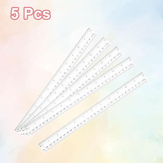 HARFINGTON 5pcs Plastic Rulers 12" (30cm) Clear Straight Ruler Measuring Tool Inches and Centimeters for Home Office Classrooms Drafting, Clear