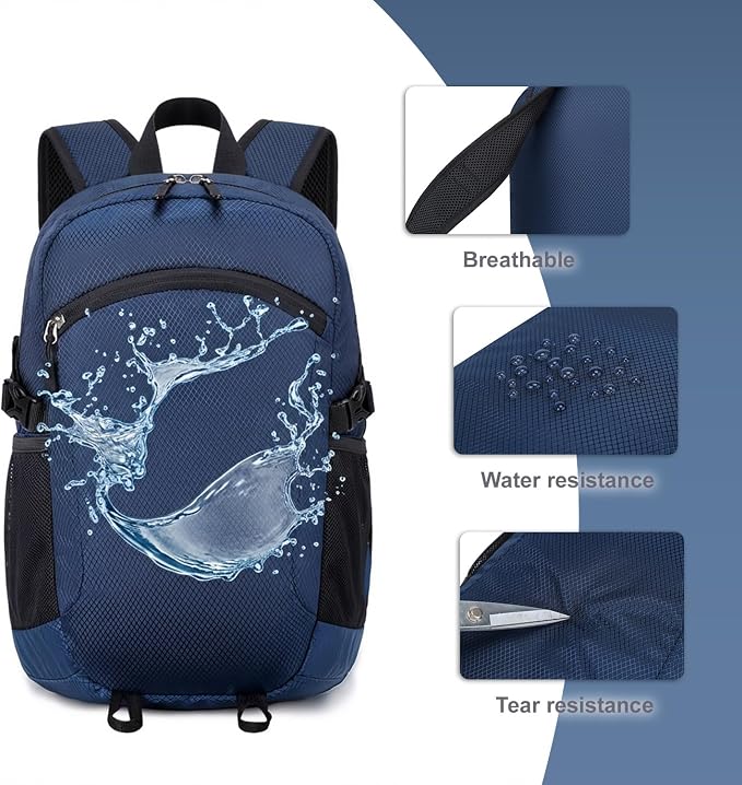 Lightweight Hiking Backpack 30L Packable Foldable Daypack Collapsible Travel Bag Water-Resistant for Women Men (Navy Blue)
