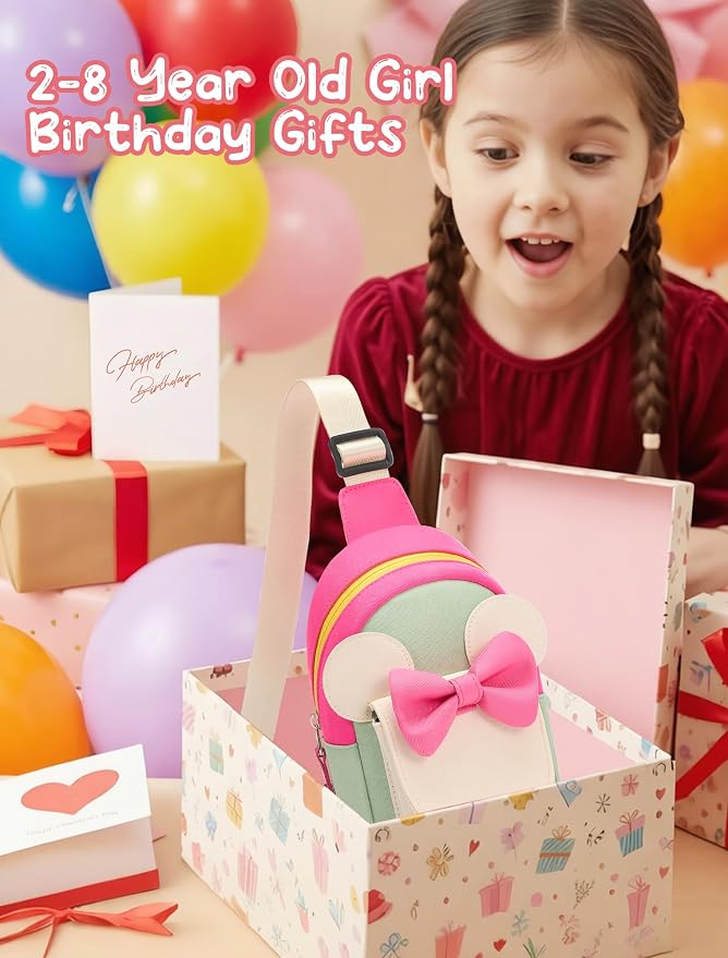 Birthday Back to School Gifts for Girls 3-8, Kids Fanny Pack Toddler Purse | Cute Fashion Sling Crossbody Bag for 3 4 5 6 7 8 Year Old Girls with Adjustable Strap. Perfect for Travel Holiday Essentials
