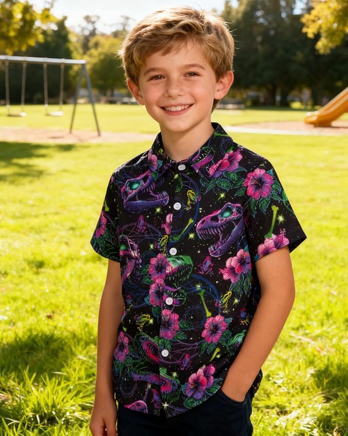 Enlifety 2-10T Kids Hawaiian Shirt Boys Short Sleeve Button Down Shirts Hawaii Summer Casual Blouse