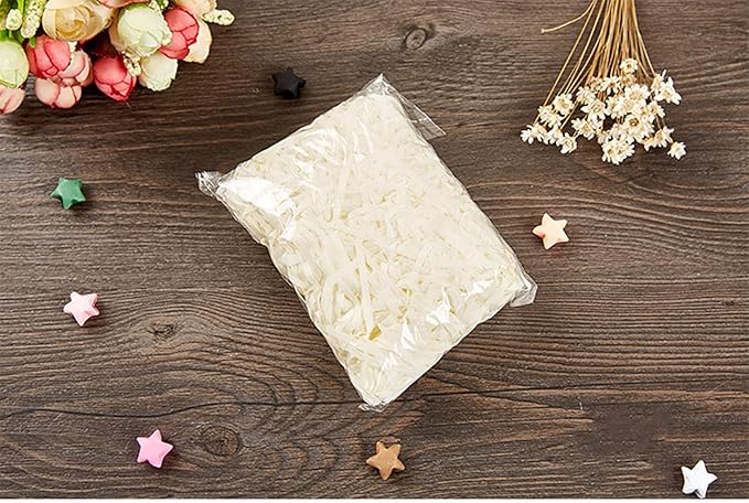 Raffia Paper Shreds, 100g Shredded Paper for Gift Box, Crinkle Cut Paper Shred Filler for Gift Wrapping & Basket Filling(Creamy-white)