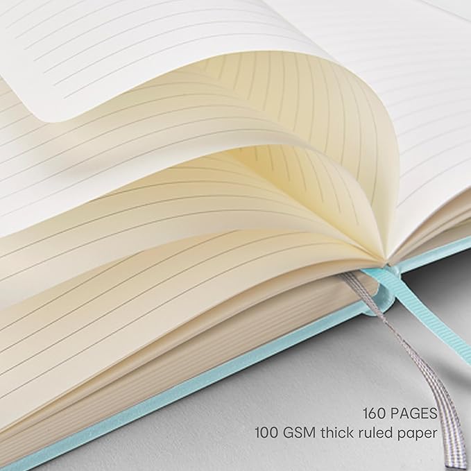 &And Per Se Lined Journal with Pen Set, A5 Leather Hardcover Notebook and Pen, 160 Pages 100GSM Thick Ruled Paper Journal for Writing (Cyan)