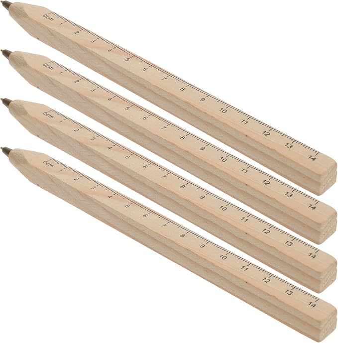 12pcs Black Ink Wood Ballpoint Pens with Ruler Scale, Biodegradable Solid Wood Carpenter Drafting Pens for Woodwork and Engineering Drawing