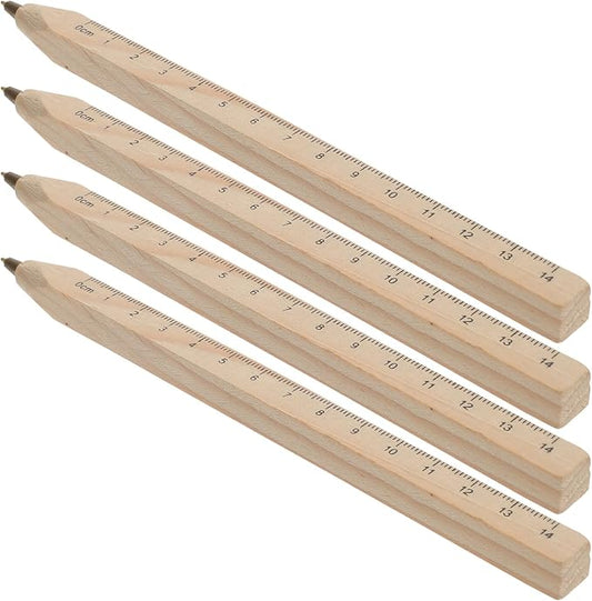 12pcs Black Ink Wood Ballpoint Pens with Ruler Scale, Biodegradable Solid Wood Carpenter Drafting Pens for Woodwork and Engineering Drawing