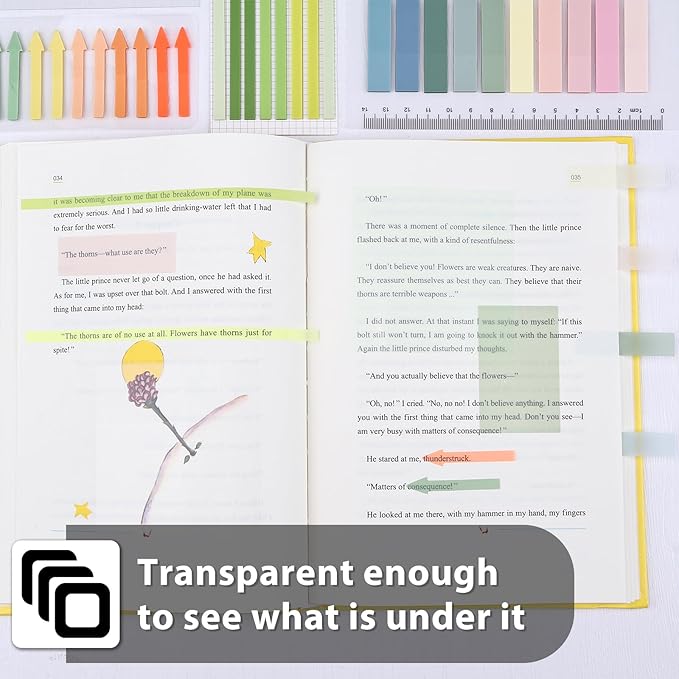 1060 Sheets Transparent Sticky Notes, Clear Tabs and Long Highlighter Strips Page Markers for Books, Writable Annotation Index Flags Tapes for School Office Annotating Supplies (Morandi)