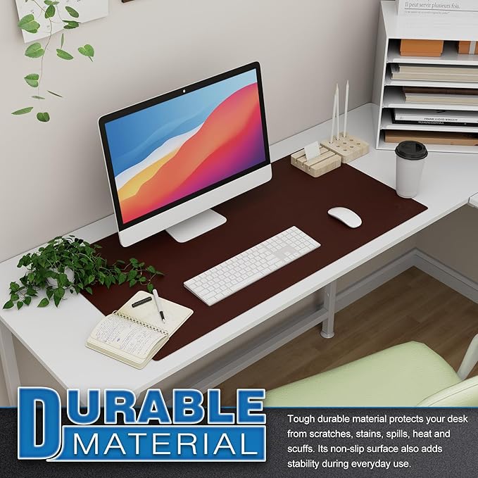 K KNODEL Large Office Leather Desk Mat, Mouse and Keyboard Pad, Computer and Laptop Mat, Desktop Protector and Cover, Writing Pad and Blotter (31.5"x15.7", Dark Brown)