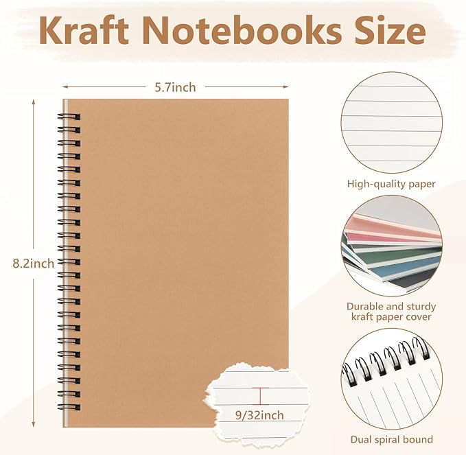 Fuutreo 12 Pcs Spiral Notebook for Work A5 8.3 x 5.7 Inch College Ruled Spiral Journal Notebook Kraft Cover Ruled Paper, 12 Color, 60 Sheets, 120 Pages for Office School (Office Color,Classic)