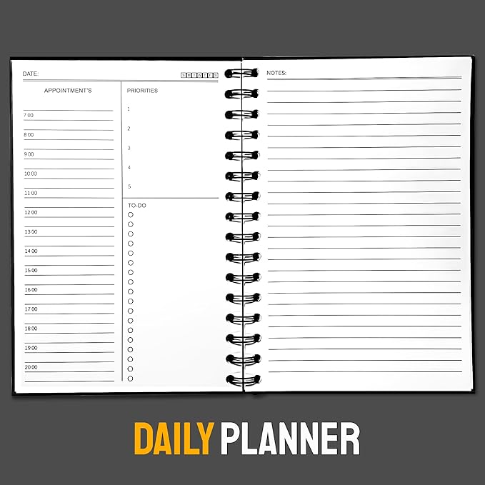 Undated Daily Planner Notebook 2026 with Hourly Schedule - Hardcover Appointment Day to do List Notebook for Women & Men - A5 Spiral Green