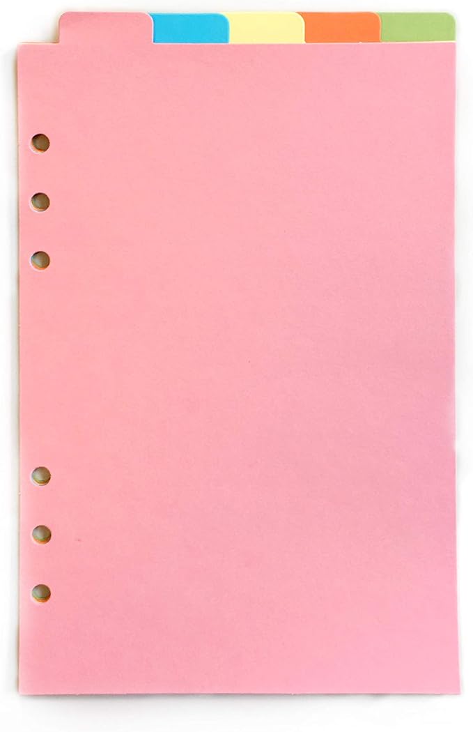 Zelten Refills/Loose Leaves for A5 Cover Ring Binder/Personal Organizer/Planner(A5 6 Holes, Divider Vertical Colored Paper)