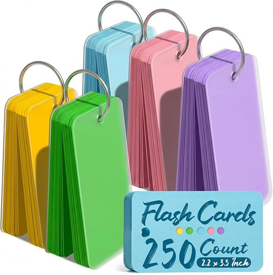 Koogel 250PCS Colored Index Cards with Rings, Flash Cards for Studying, 2.2 x 3.5 Inch Portable Notecard with Cover for School Vocabulary Words Memory Nursing Note Taking Classroom College Essentials