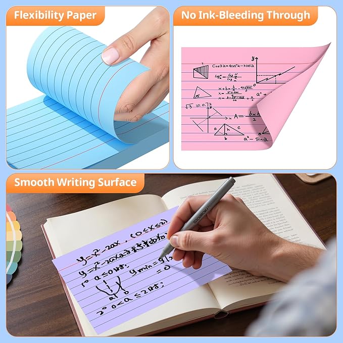 Colored Index Cards 4x6, Flash Cards, Lined Flashcards Notecards, Note Cards for Studying, 180GSM Study Card, 200 Count, 5 Pack of 40