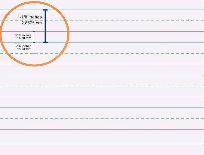 Pacon Handwriting Paper, Zaner-Bloser Grades Pre-K & K, 1-1/8" x 9/16" x 9/16" Ruled 10-1/2" x 8", Ruled Long, 40 Sheets
