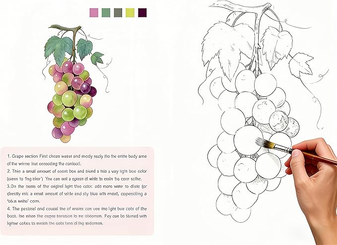 24 Colors Watercolor Book with Paint，Beginner Watercolor Workbook Kit, Watercolors Workbook (Fruit - No Paint)