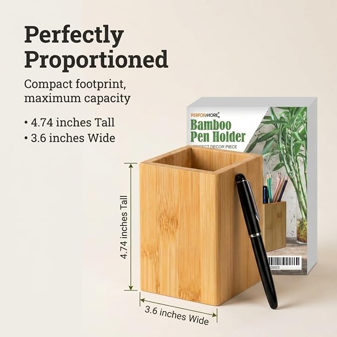 Eco-Friendly Bamboo Pen Holder | Minimalist Wooden Pencil Cup | Natural Desk Organizer Box for Office, School, or Vanity | Sustainable Square Storage Container | Unpainted Finish